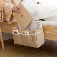 Cotton Linen Bedside Storage Car Organizer Hanging Bag Dorm Rooms Sundries Multi Pockets Bunk Beds Side Pouch Magic Sticker Item