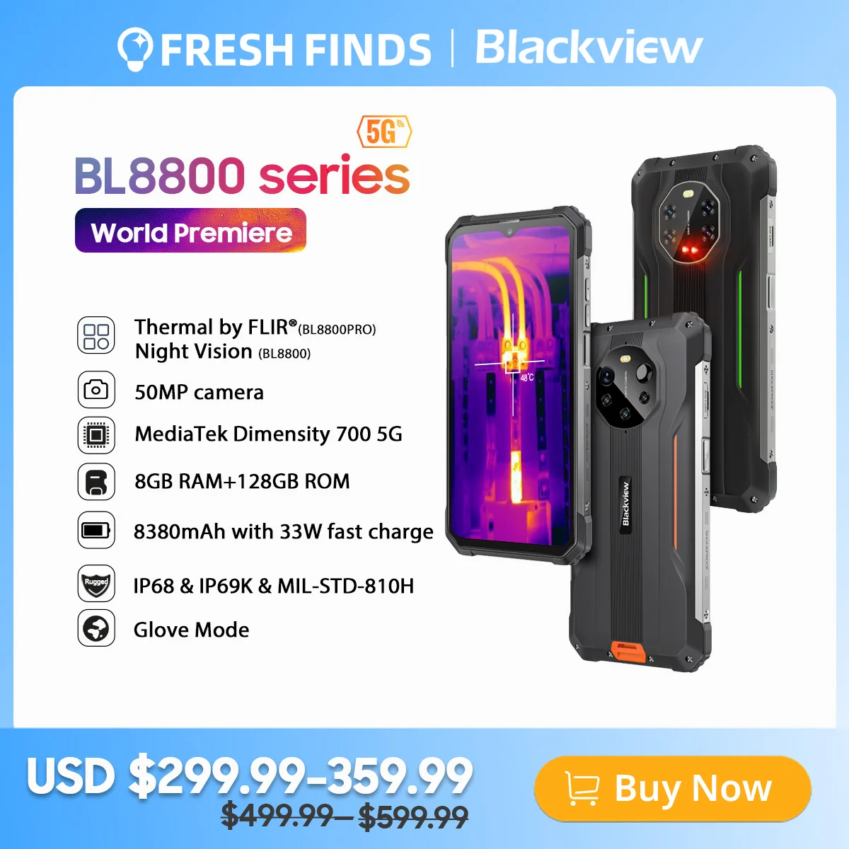

World Premiere Blackview BL8800 Pro 5G Rugged Phone Thermal Imaging Camera FLIR Smartphone 6.58&quot 8GB+128GB 8380mAh Cell