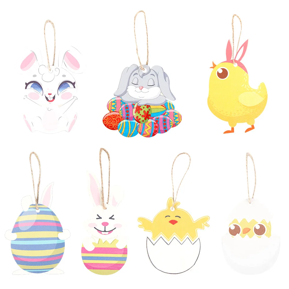 Деревянный кулон в форме пасхального яйца с дизайном птицы кролика и цыпленка