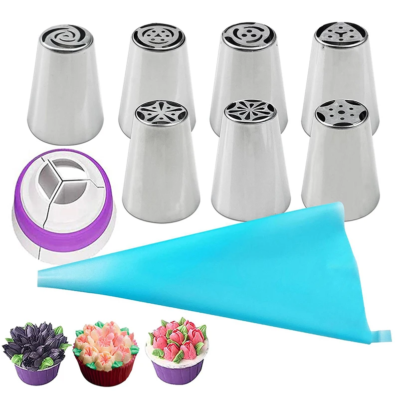 7/11PCS Russian Stainless Steel Piping Tip Set Cream Pastry Decorating Tips Set Stainless Steel Russian Tulip Icing Piping Cake