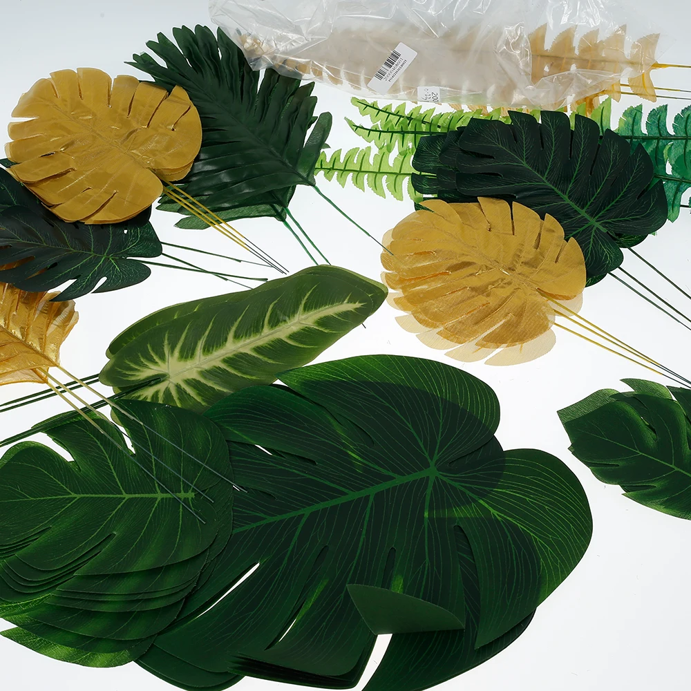 60pcs artificial tropical palm leaves hawaiian luau party summer jungle theme party decoration wedding birthday home table decor free global shipping