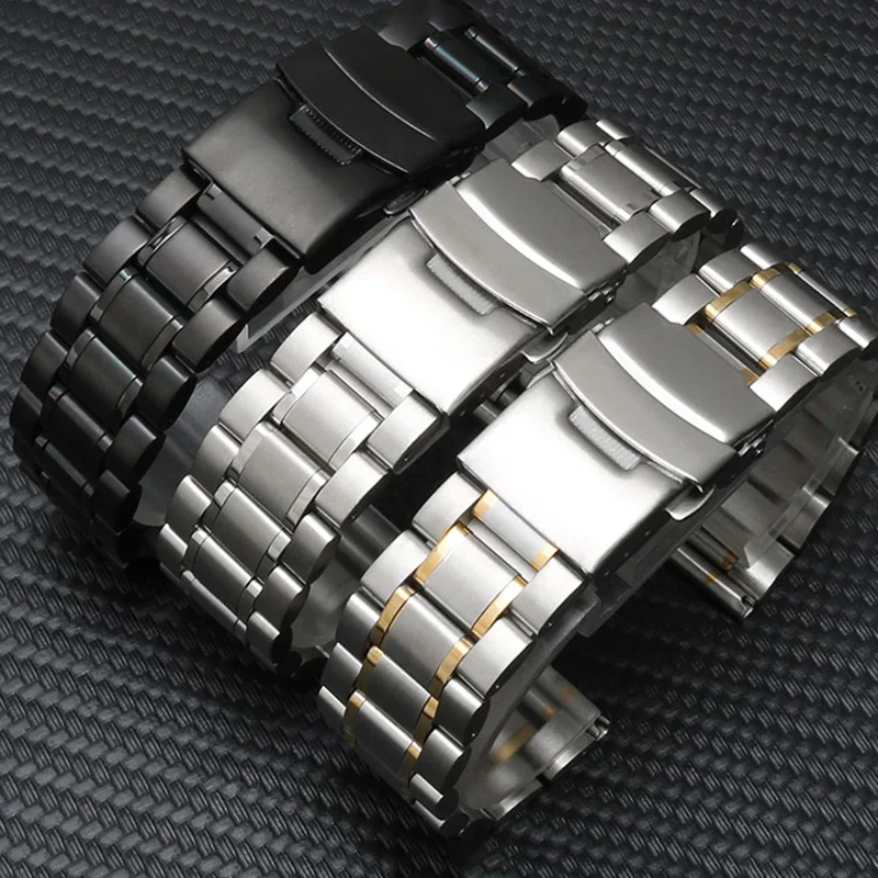 

18mm 20mm 22mm 24mm Solid Staniless Steel Watch Band Arc Flat interface Seiko Citizen Wristband insurance buckle Men Bracelet