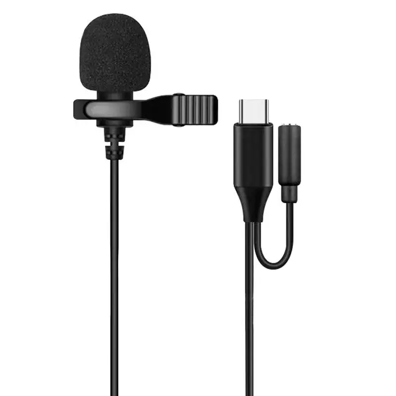 

3.5mm Mini Lavalier Microphone Clip 1.5m USB Type C Lapel Mic For Mobile Phone PC Laptop Wired Microfon For Speaking Vocal Audio