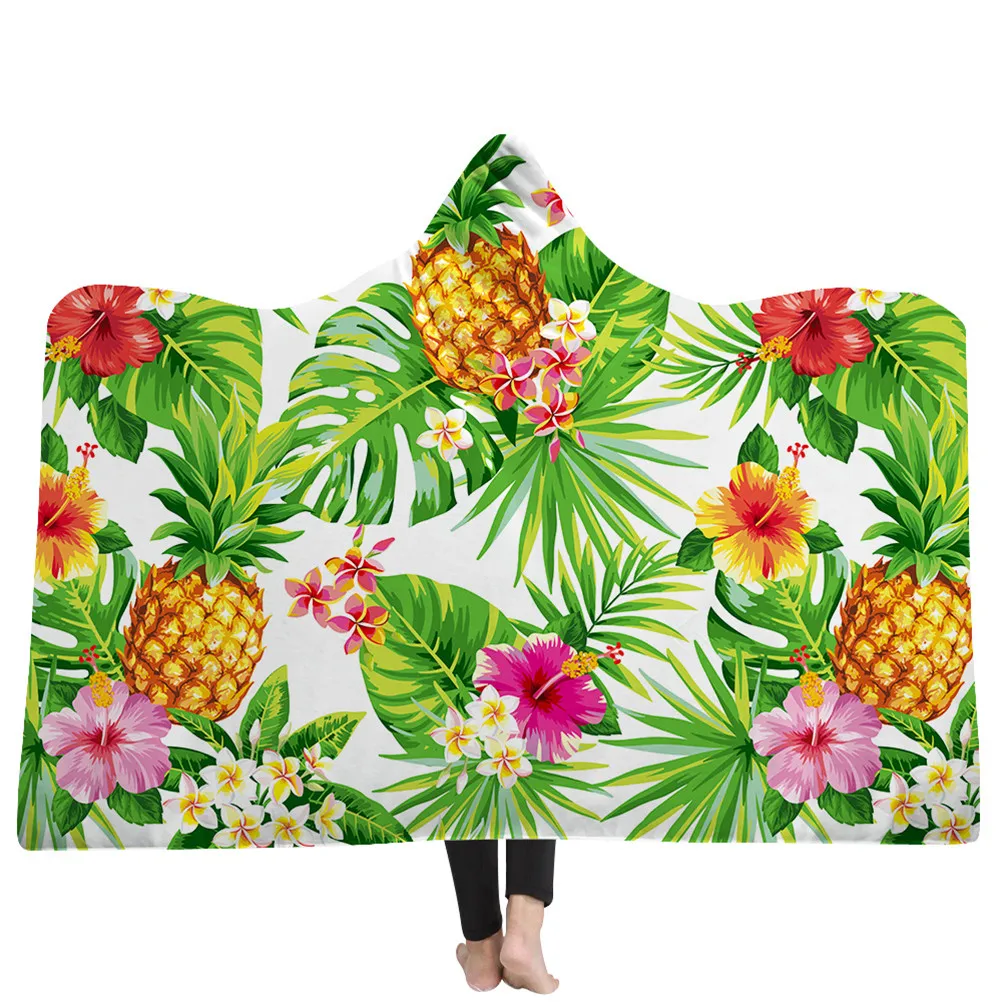 

Tropical Leaves Wearable Throw Blanket with Hooded for Children Adults Soft Flowers Cozy Blanket for All Season