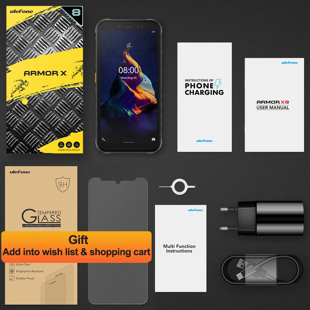 Ulefone Armor X8 Rugged Mobile Phone IP68 Waterproof 5.7 Inch Smartphone Android 11 4GB 64GB CellPhone Octa Core NFC 5080mAh