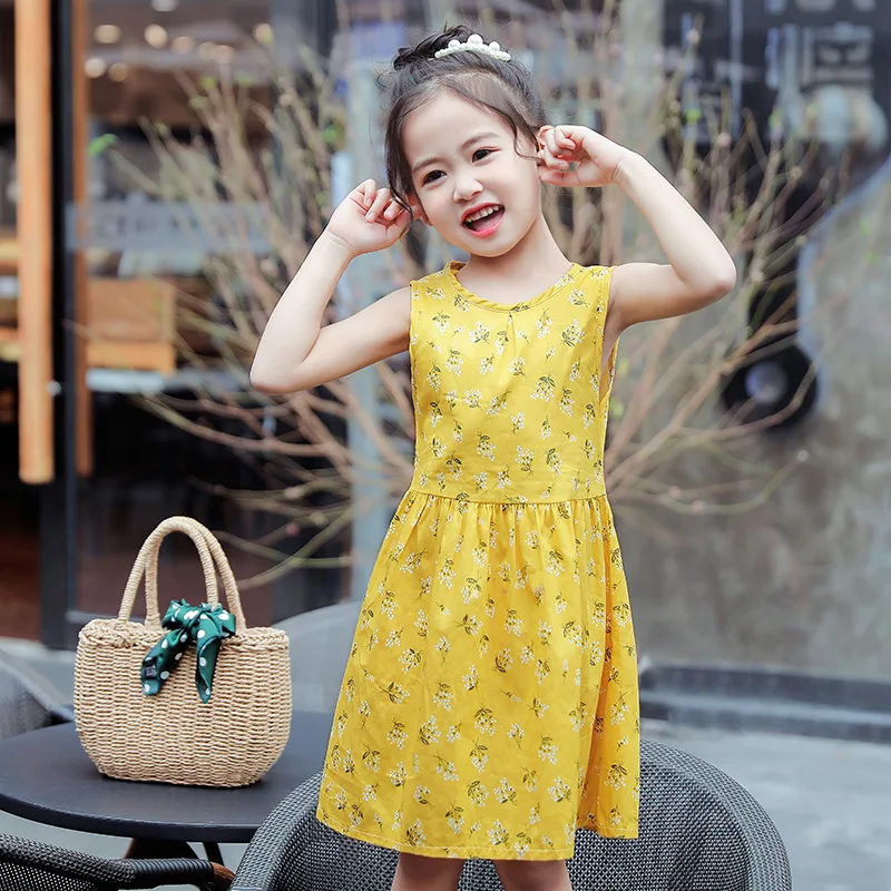 

Summer Dress For Girls 2022 New Sleeveless Flowers Print Dresses Children Kawaii Casual Skirt For Kids 3-8Y