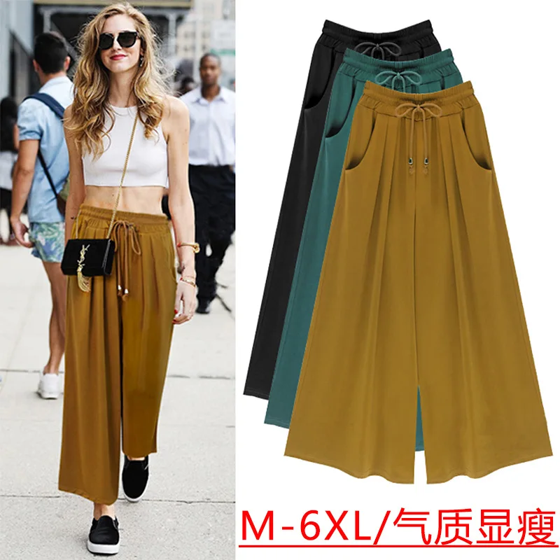 

Chun Xia Wide-legged Pants 200 Jins Fat Mm Nine Points 7 Minutes of Pants Plus-size Women's Wear Loose Slacks Wide-legged Pants