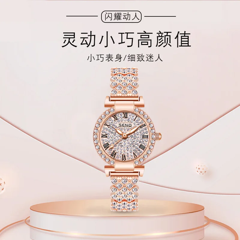 2023 Fashion new hot selling products rose gold diamond-encrusted waterproof luminous quartz watch