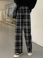 houzhou harajuku plaid pants women vintage baggy wide leg trousers female casual basic korean fashion streetwear sweatpant retro