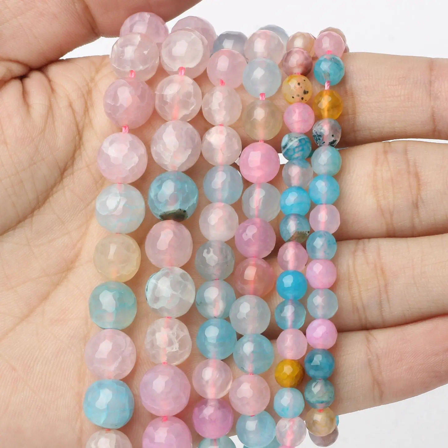 Натуральный красочный морганит, агат, граненый камень, круглые свободные бусины, аксессуары для браслета, 6/8/10 мм Натуральный красочный морганит, агат, граненый камень, круглые свободные бусины, аксессуары для браслета, 6/8/10 мм