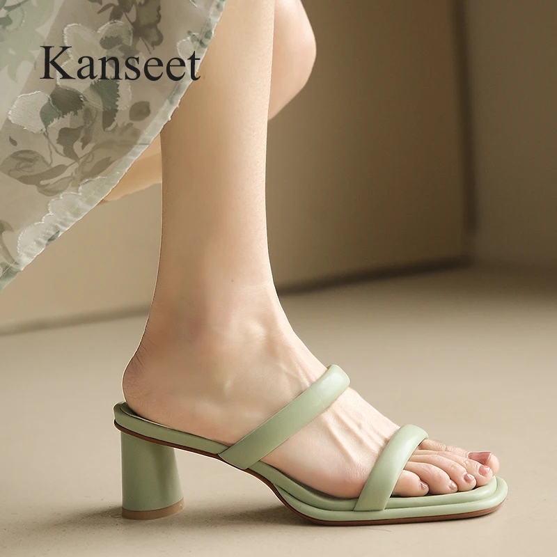 

Kanseet High Heel Shoes New Square Toe Open-Toed Handmade Concise Women Slippers 2022 Summer Dress Casual Female Footwear Purple