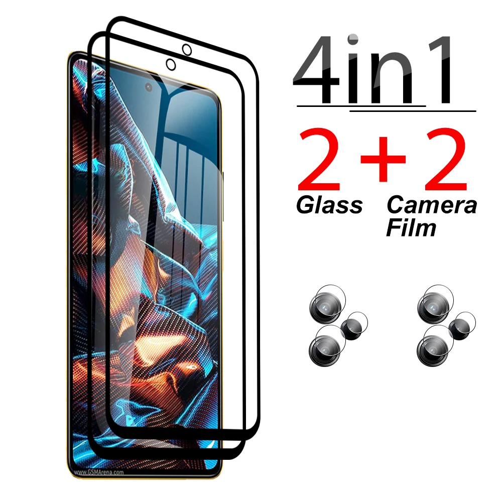

4in1 For Xiaomi Poco X5 Pro F5 C50 C65 Black edge screen protector tempered glass pocco M4 M5 X3 Scratch resistance Lens Film