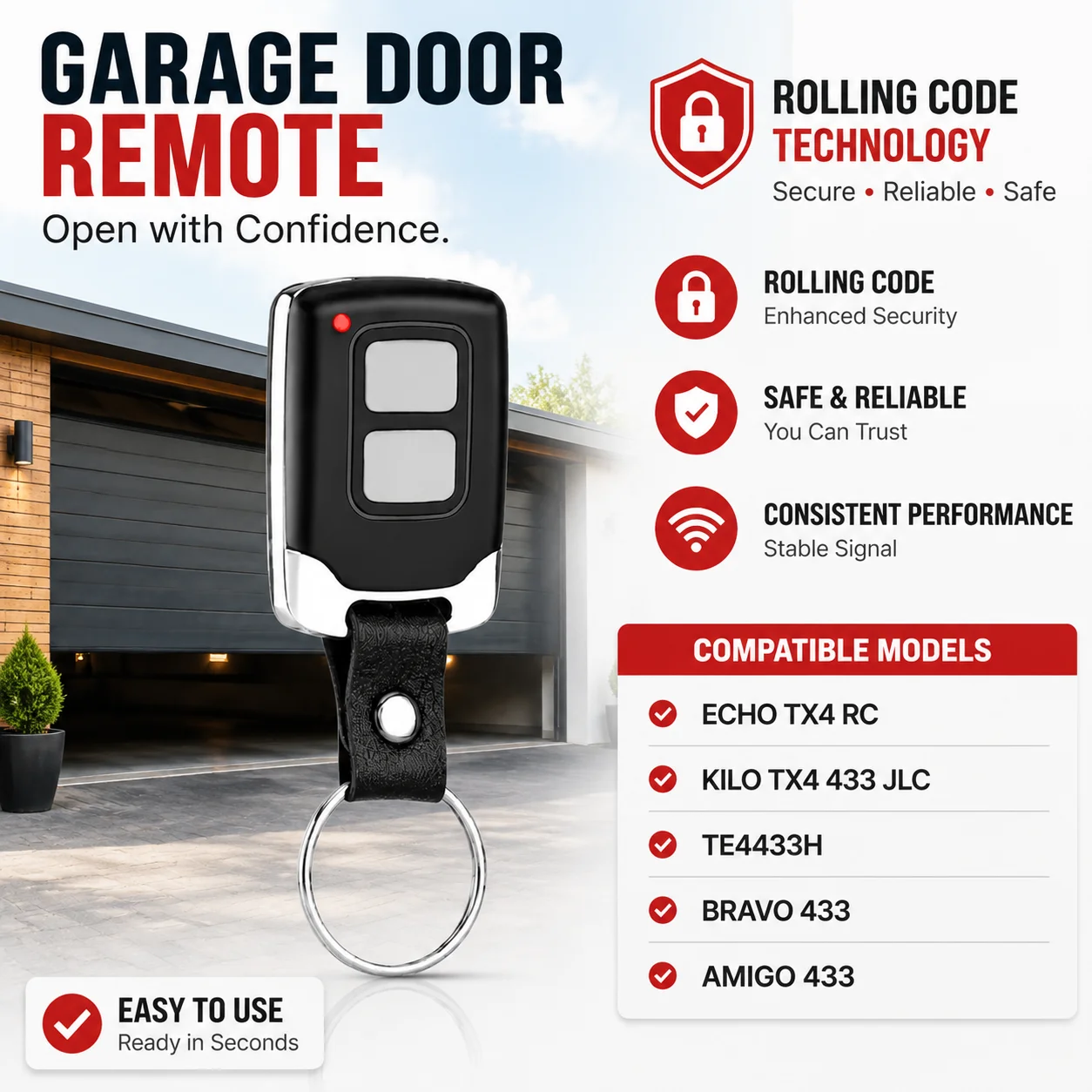 Фото 6100334 ECHO TX4 RC 433 Пульт дистанционного управления для гаражных ворот 433 МГц с плавающим кодом для электрических ворот BRAVO TX4 BRAVO TE4433H №3