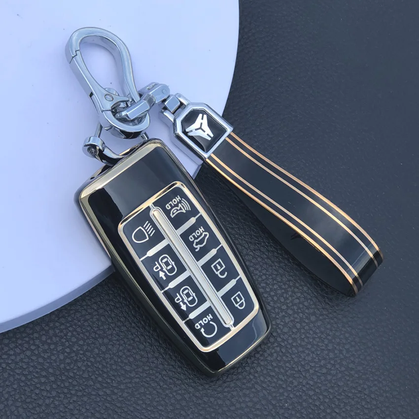 بولي Car سيارة حقيبة غطاء للمفاتيح لشركة هيونداي Genesis G80 GV70 GV80 2019 2020 مفتاح بعيد حامل اكسسوارات السيارات السيارات المفاتيح