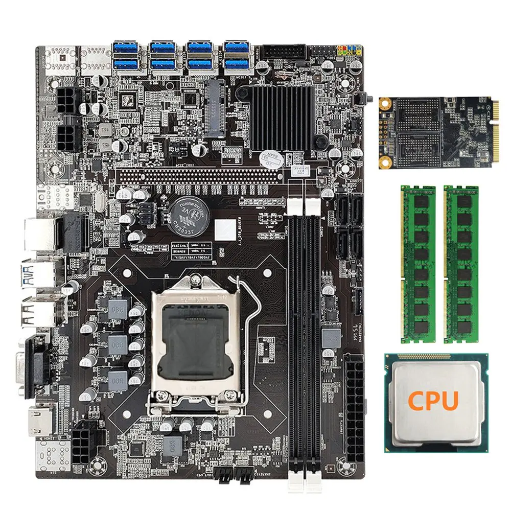 

B75 BTC Mining Motherboard+Random CPU+2XDDR3 4GB 1600Mhz RAM+MSATA SSD 128G LGA1155 8GPU PCI-E to USB3.0 Bitcoin Miner