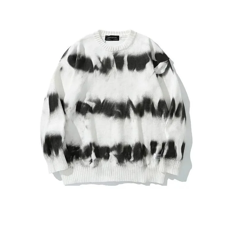 

New Hip Hop Streetwear Knitted Sweater Men Tie Dye Jumper Pullover 2021 Autumn Harajuku Y2k Clothes Sweater Women Crochet Top