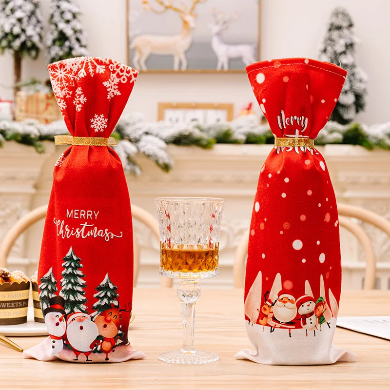 

Wine Bottle Bag With Xmas Tree Wine Bottle Drawstring Bags Cute Santa Bottle Cover Christmas Wine Bag christmas decoration 2023
