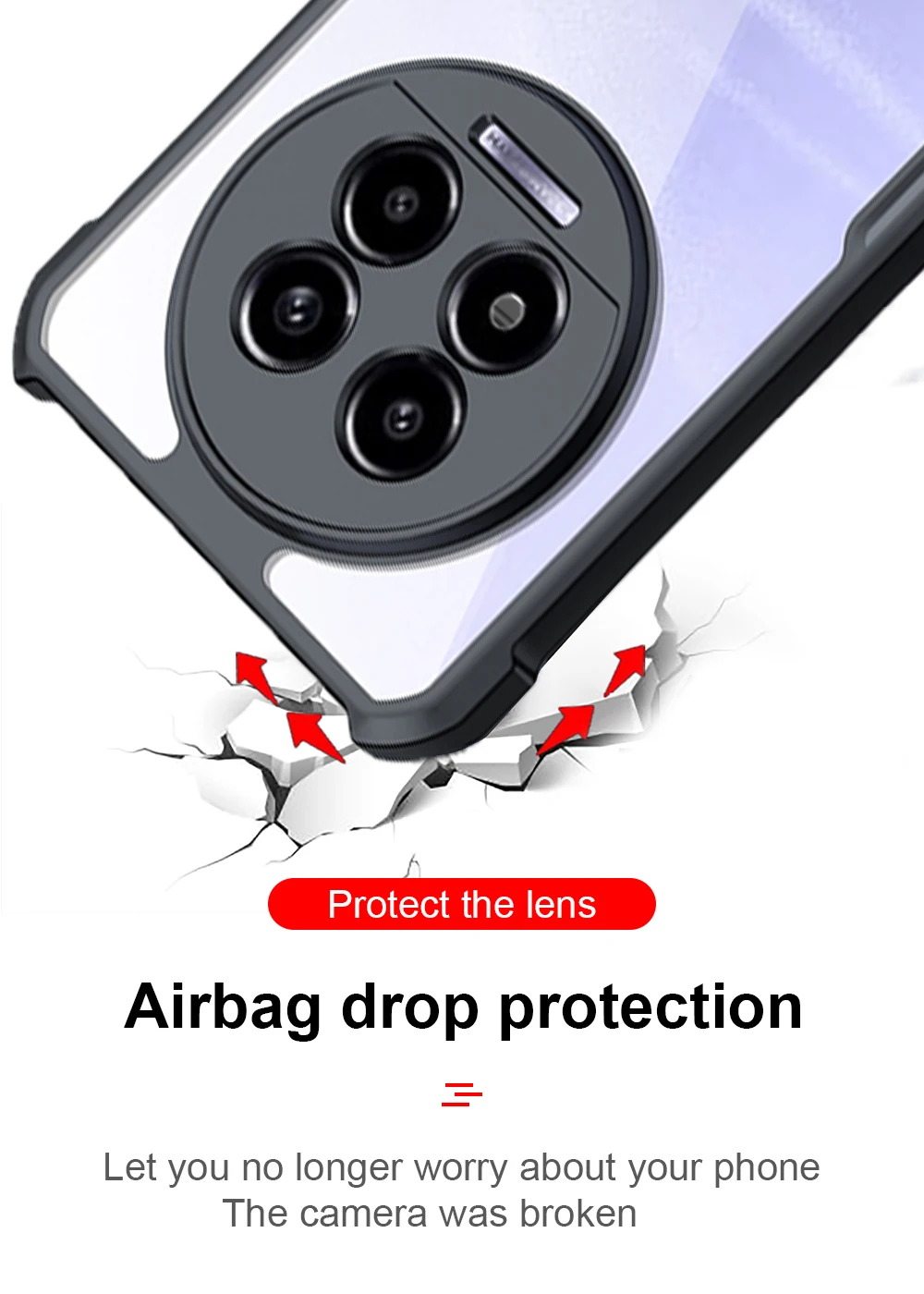 Прозрачный чехол для задней панели ПК + ТПУ Realme 13 Pro 5G противоударный с подушкой
