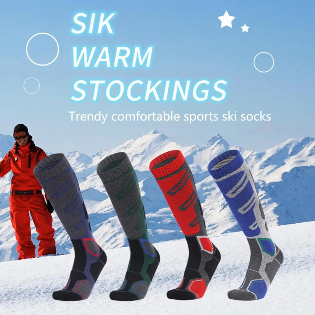 

1 Pair Anti-Slip Moisture Absorption Ribbed Cuffs Long Tube Sports Socks Unisex Cotton Snowboard Cycling Ski Socks for Outdoor