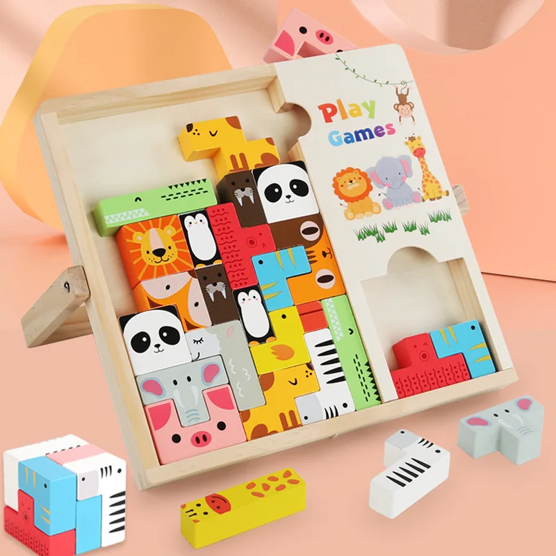 Деревянная игрушка-пазл Монтессори для малышей пазл с животными многослойные