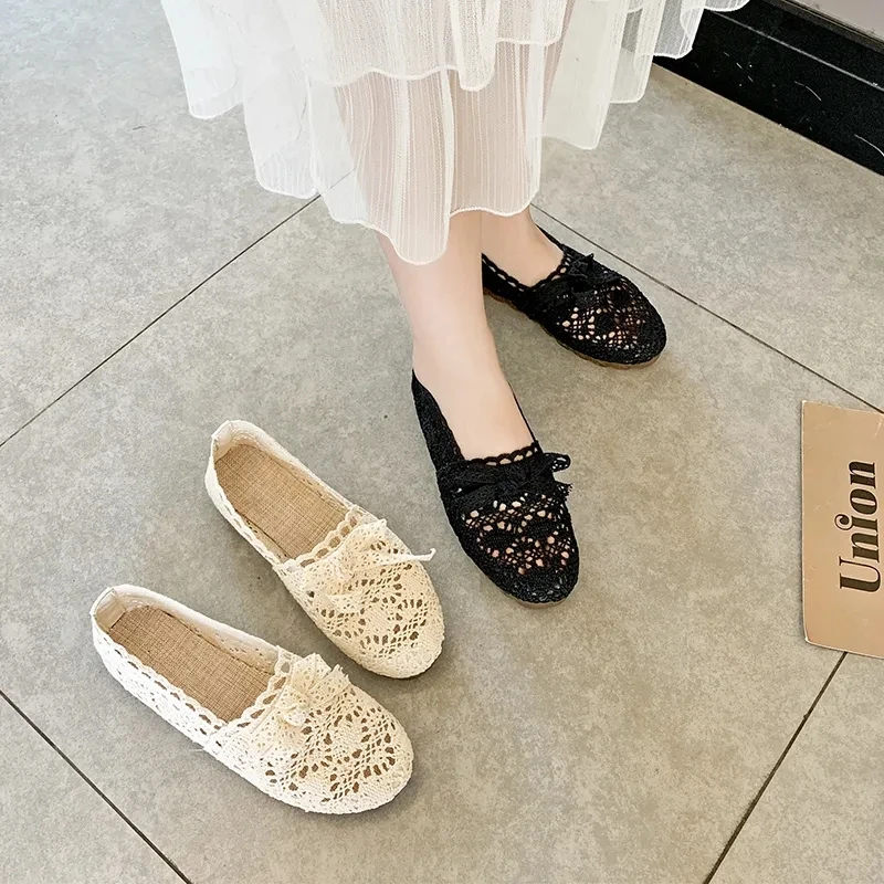2023 New Fashion Spring Autumn Flat Shoes Women Shoes Mesh Breathable Women Peas Shoes Womans Daily Concise Flats Shoes
