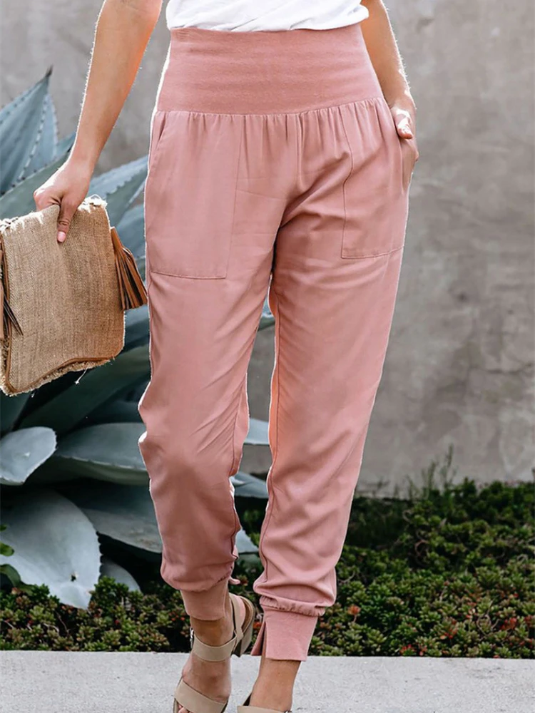 New Spring and Summer Casual Fashion Solid Color Street Style High Waist Nine Pants Pencil Pants Split At The Foot  Woman Pants