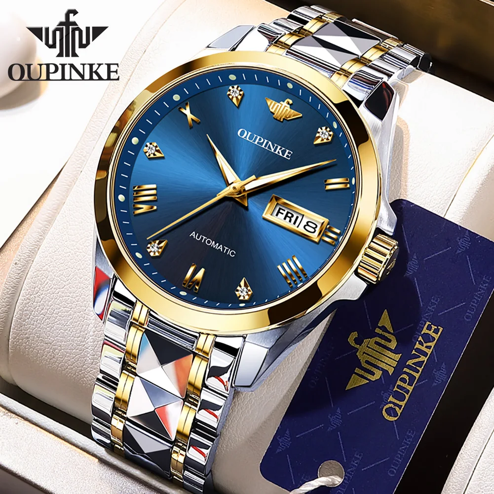 

Часы OUPINKE Мужские механические, автоматические водонепроницаемые Роскошные светящиеся с сапфировым стеклом, в деловом стиле, с датой