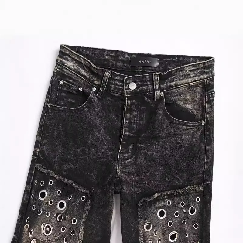 Джинсы мужские прямые в стиле хип-хоп с металлическим украшением