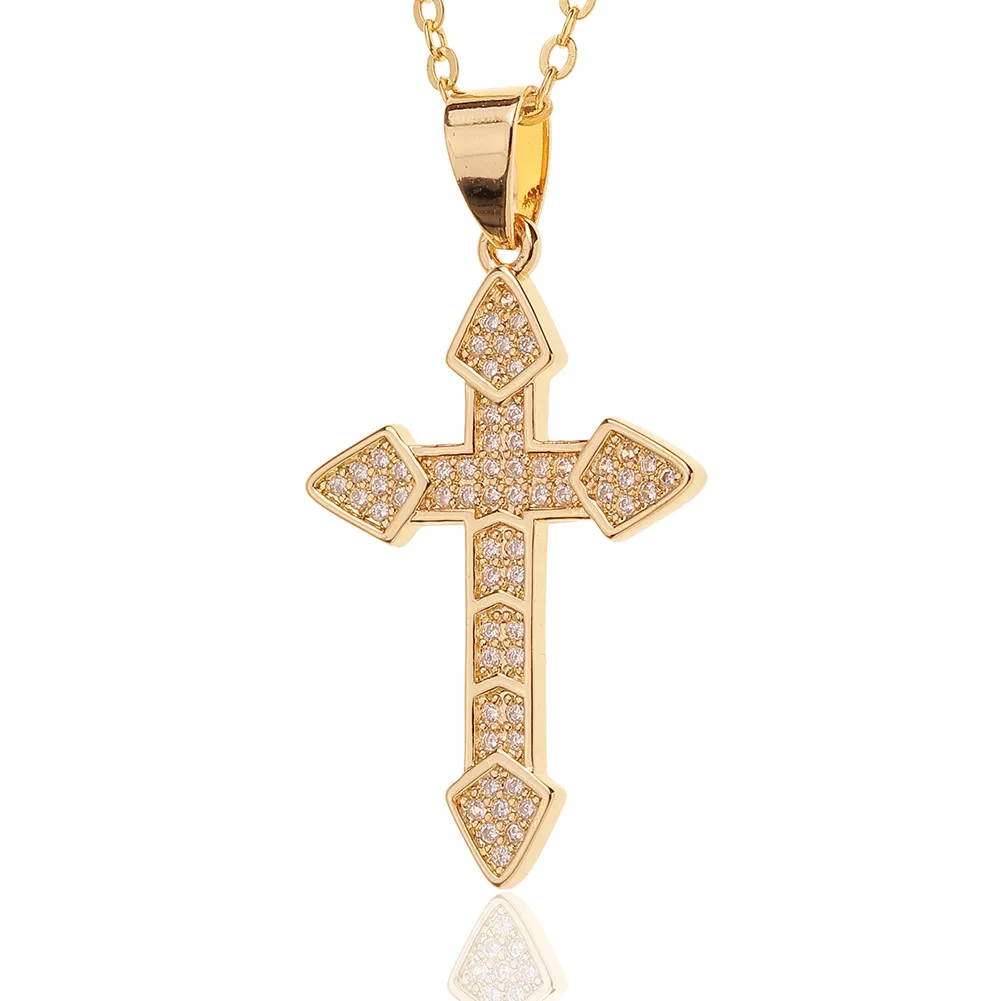 

New Fashion Jewelry Copper Inlaid Zircon Cross Pendant European and American Temperament Necklace Sweater Chain Gift Wholesale
