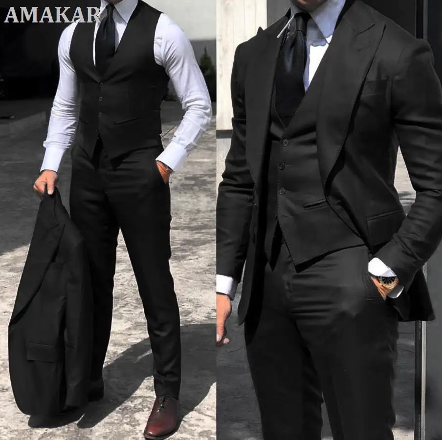 

Classy Wedding Suits Slim Fit Groom Wear Men's Tuxedo Groomsmen Suit Male Cheap Formal Business (Jacket+Vest+Pants）