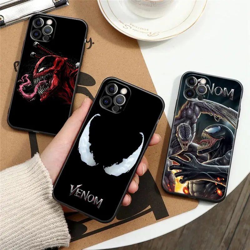 

Marvel Horro Venom Eyes Black Silicone Phone Case For iPhone 12 11 13 14 Pro Max XS XR X 8 7 Plus SE Case Soft Cover Funda Coque