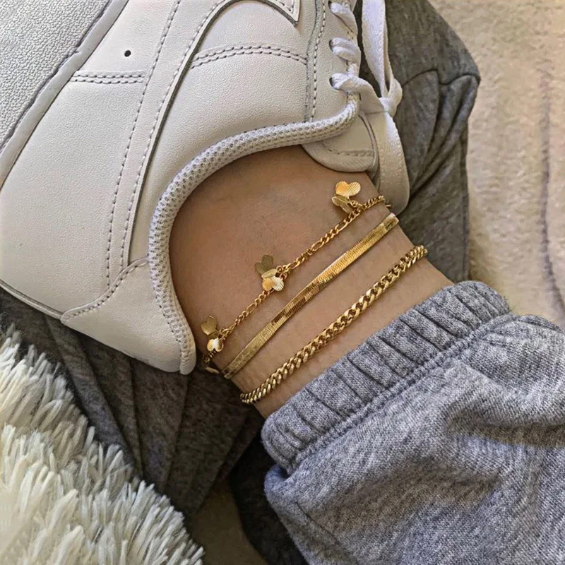 

Vintage Bohemian Gold Color Anklets For Women Summer Multi Layer Chain Beach Anklet Bracelet Female Fashion Jewelry