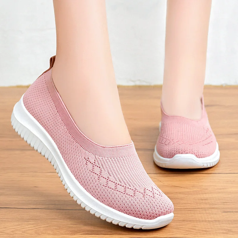 

Women Casual Shoes Light Sneakers Breathable Mesh Summer knitted Vulcanized Shoes Outdoor Slip-On Sock Shoes Plus Size Tennis