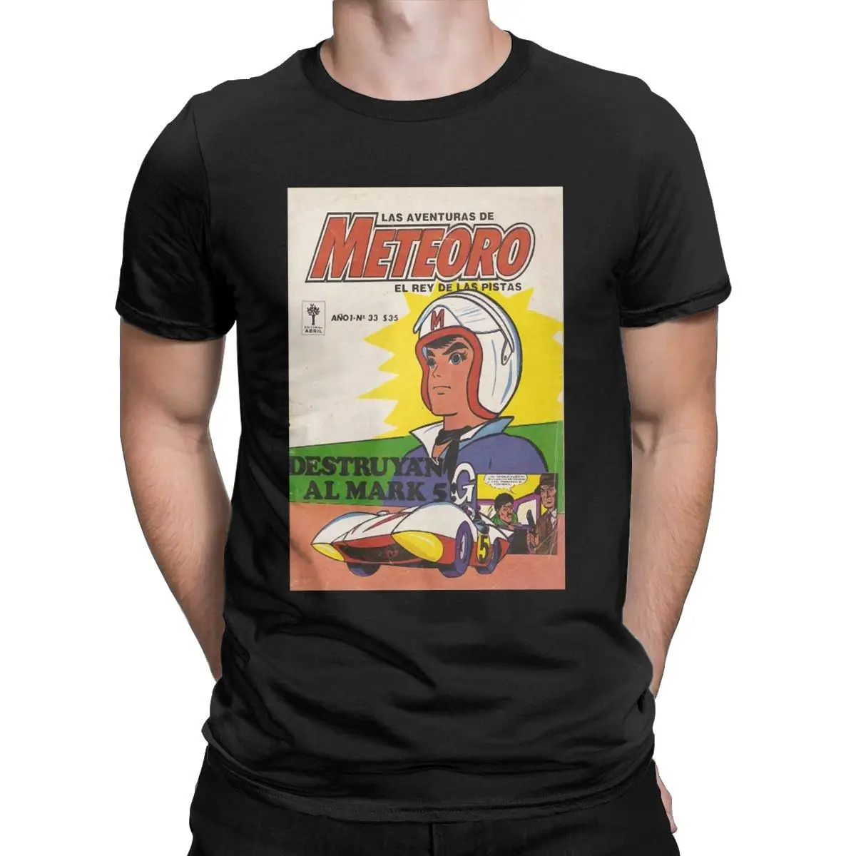 

Cool Speed Racer Meteoro T-Shirts for Men Round Collar Pure Cotton T Shirt Anime Manga Fast Short Sleeve Tees Printing Clothing