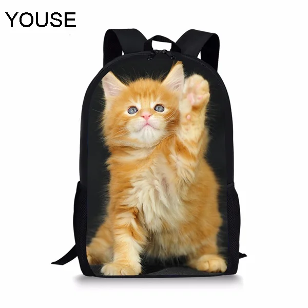 

Customized kawaii 3d Animal Cat/Kitty Maine Coon Print Boys Girls School Bags Primary School Student Schoolbag Casual Book Bag