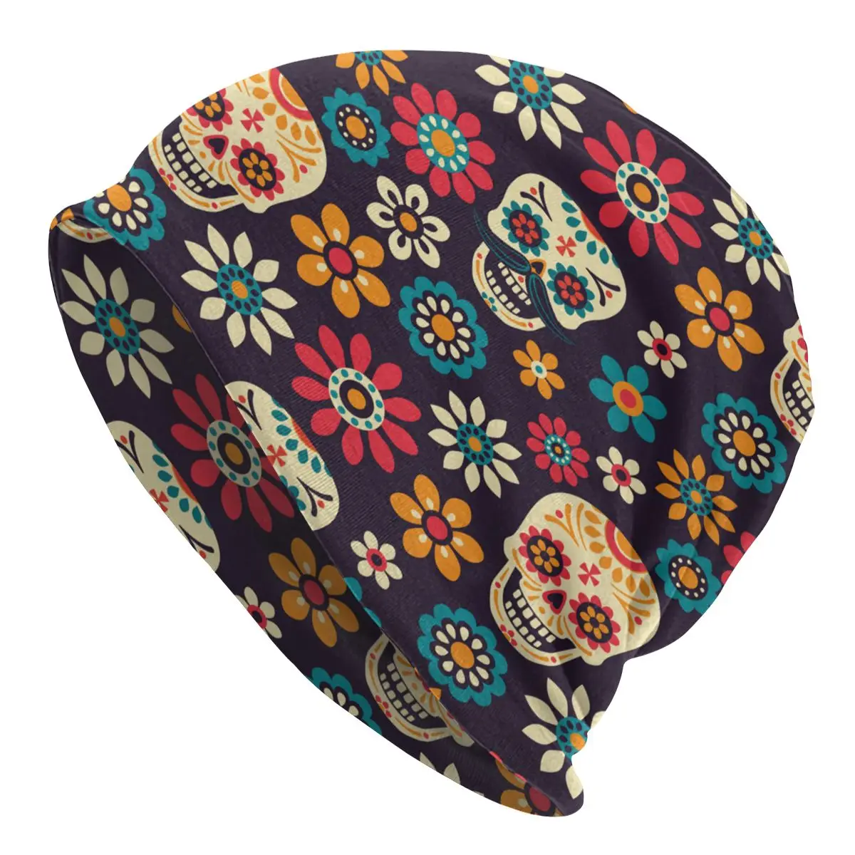 

2022 Warm Hat for Women Sugar Skulls And Flowers Day Of The Dead Stacking Knitted Bonnet Cap Men Hat Hip Hop Beanies