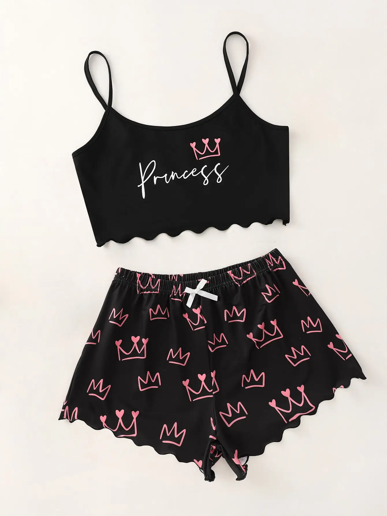 New Alphabet Crown Pattern Printed Bow Decoration Home Clothes Pajamas Set Fashion Sexy Home Women's Underwear Pajamas Set