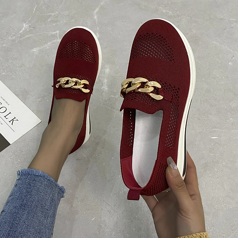 Sneaker Platform Shoes Ladies Fashion Metal Buckle Mesh Breathable Round Toe Thick Sole Casual Sports Shoes Womens Fashion