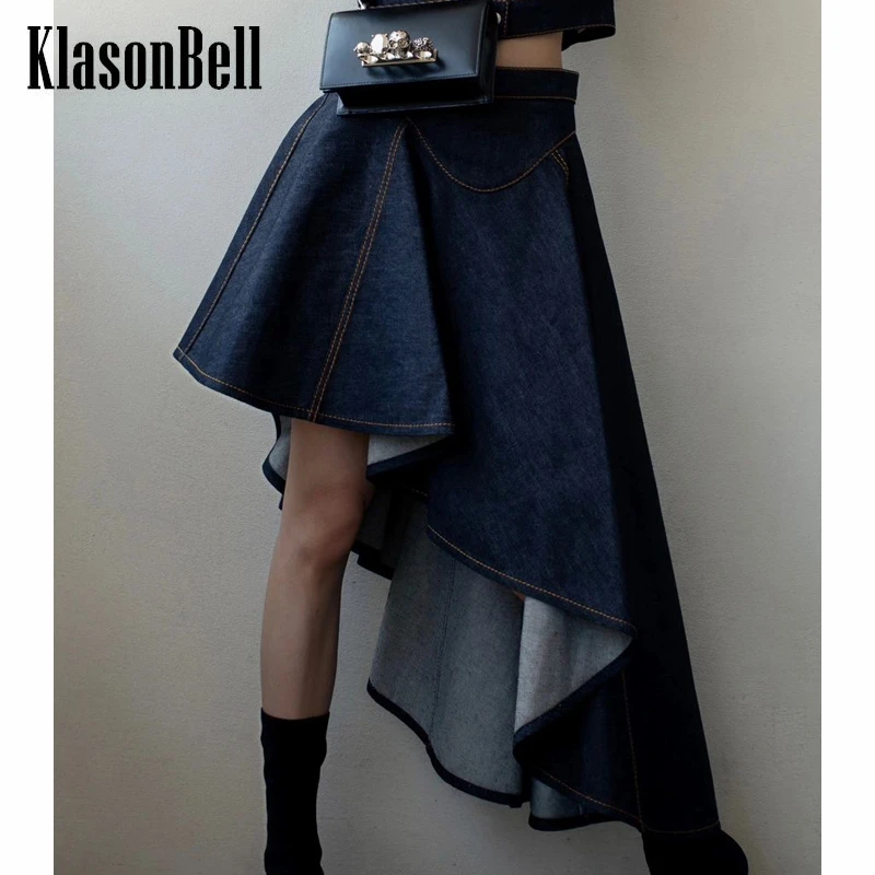 

7.6 KlasonBell Fashion Asymmetric Draped Denim Skirt Women