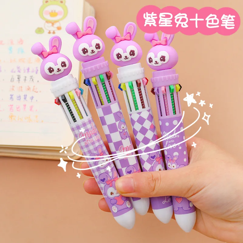 

Cartoon Rabbit Pressing Multi-color Ballpoint Pen Student Cute 10-color In One Hand Account Pen High-value Stationery