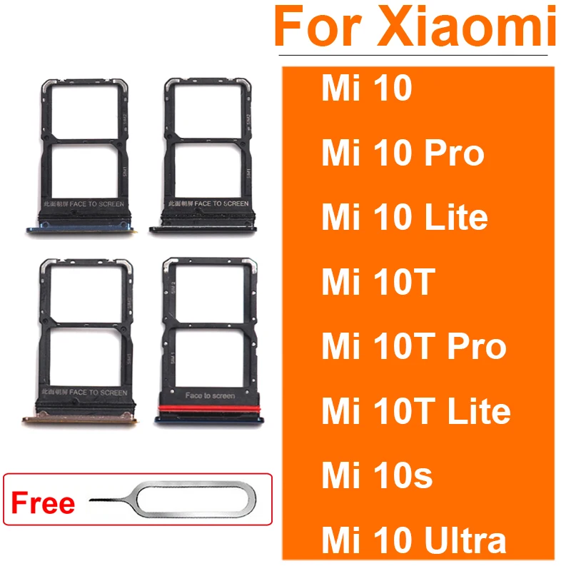 Sim Tray Holder For Xiaomi Mi 10 Mi 10 Pro 10T Lite 10s Mi 10 Ultra SIM Card Tray Slot Adapter Socket Repair Parts + Eject Pin