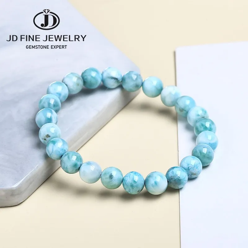 

JD Natural Stone Larimar Beads Strand Bracelets Women Fashion Blue Sea Healing Purify Energy Stone Bangles Female Summer Jewelry