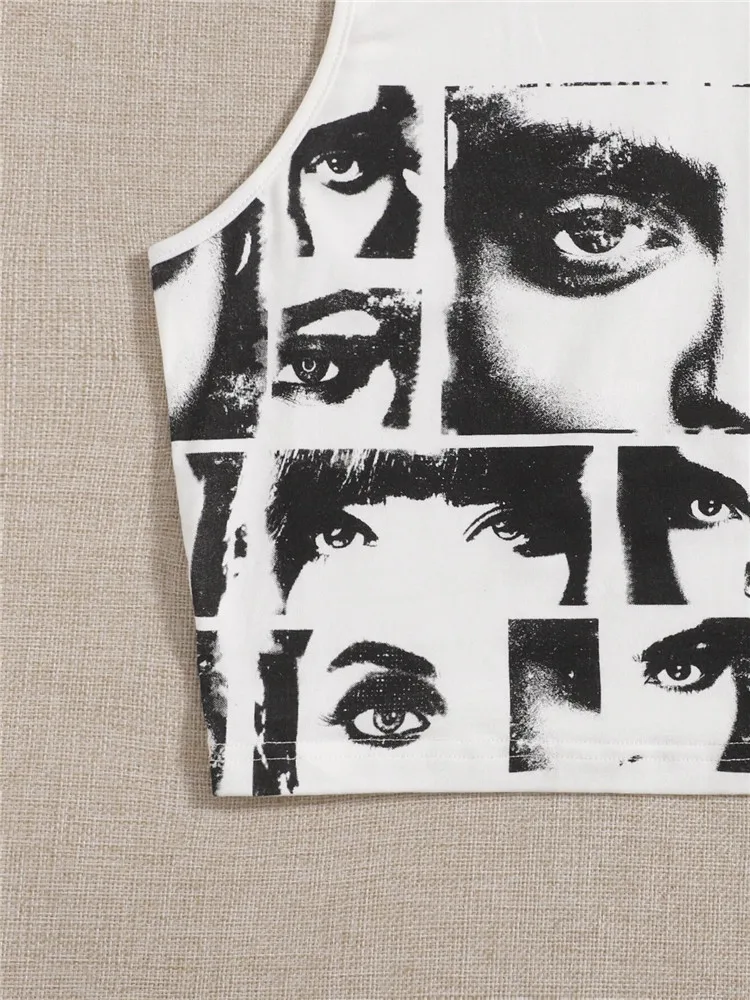 High Street Style Y2K Figure Graphic Crop Top Women Summer Clothes Korean Fashion Sleeveless Tank Top Tee Shirt Streetwear 2022