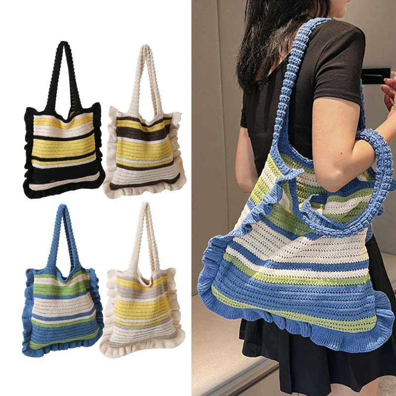 

Shoping Bags Shoulder Bags Crochet Knitted Handbags Woven Striped Tote Bag