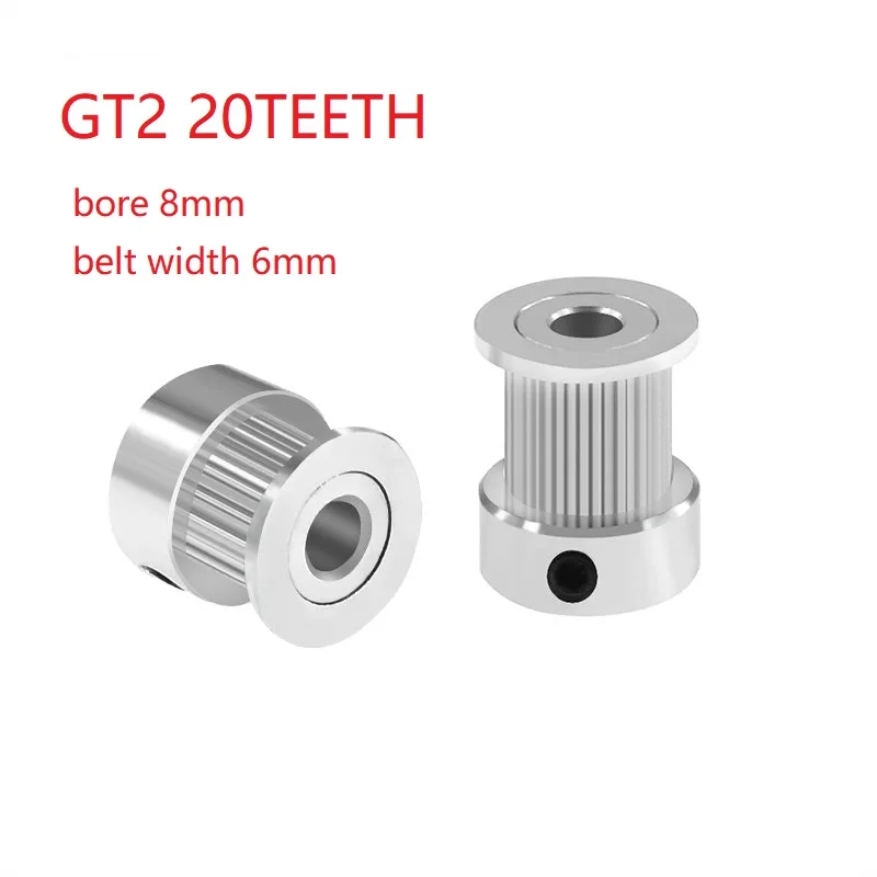 

GT2 20 Teeth Aluminium Timing Belt Pulley Wheel Bore 8mm Tooth Belt Width 6mm 2GT Idler for 3D Printer