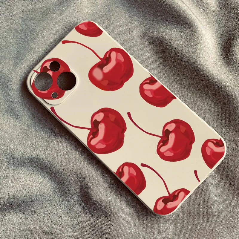 Фото Чехол для телефона Cherry для iPhone 16 14 15 13 Pro Max 11 12 XR 7 8 Plus INS Korea, мягкий силиконовый чехол с милыми фруктами, черный, белый цвет, матовая сумка №5