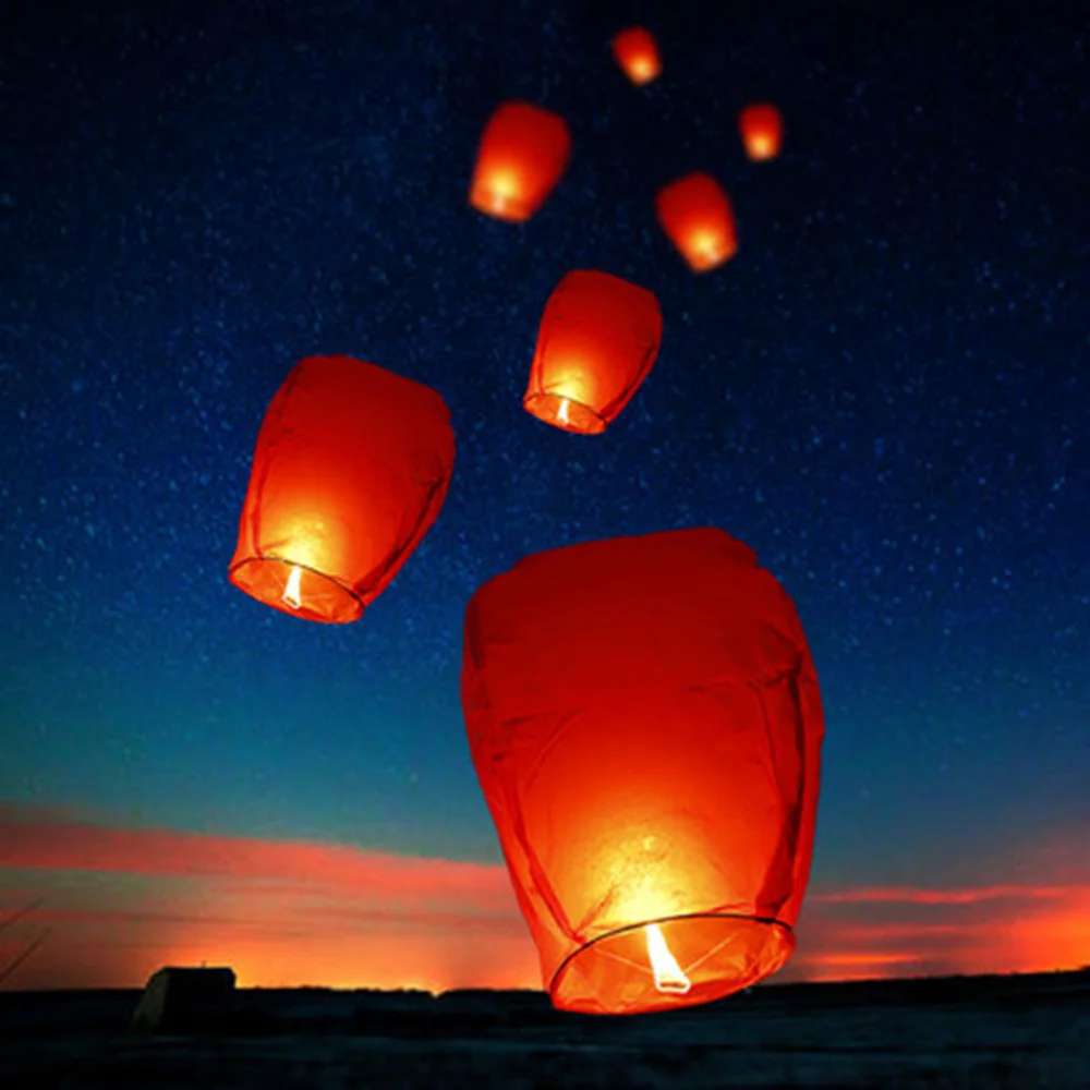 

10-30Pcs Chinese Paper Sky Flying Wishing Lanterns Fly Candle Lamps Wishing Light Christmas Party Wedding Festival Decoration