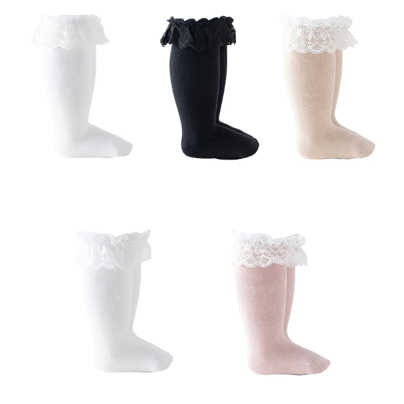 

Хлопковые высокие носки с рюшами, вязаные носки принцессы для младенцев, малышей, для зимы
