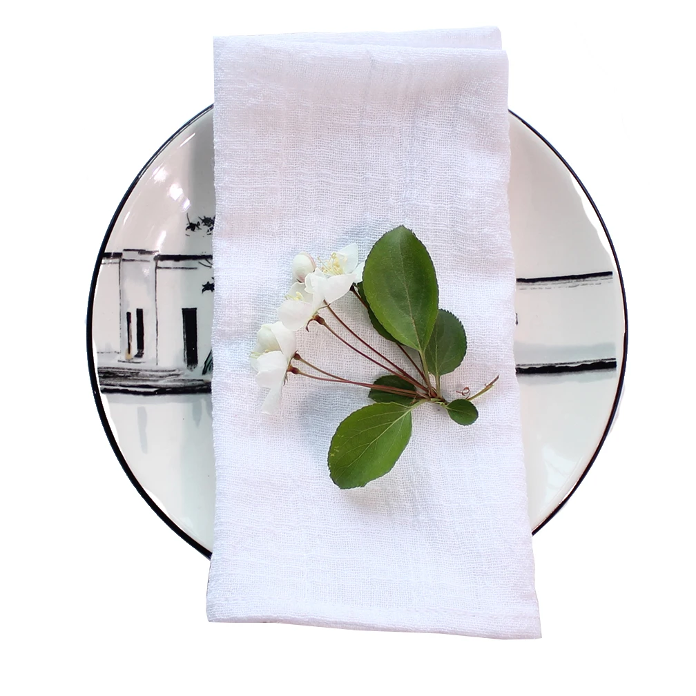 Набор из 4 белых тканевых салфеток с окантовкой Марлевое хлопчатобумажное