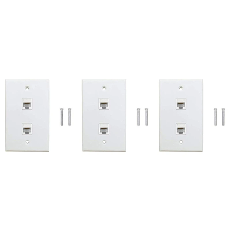 

3 Pack 2 Port Ethernet Wall Plate, Cat6 Female To Female Wall Jack RJ45 Keystone Inline Coupler Wall Outlet, White